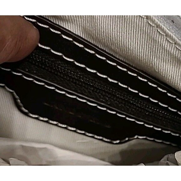 Vintage New Lands End Beige Canvas Crossbody Purse W/BROWN Leather Strap Trim - Picture 4 of 8